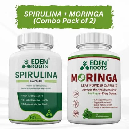 SPIRULINA + MORINGA 60  Capsules Combo Pack Of 2