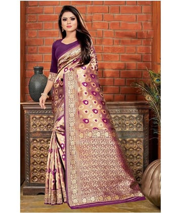 Gazal Fashions Banarasi Silk Printed Saree With Unstitched Blouse Piece ( Gold )