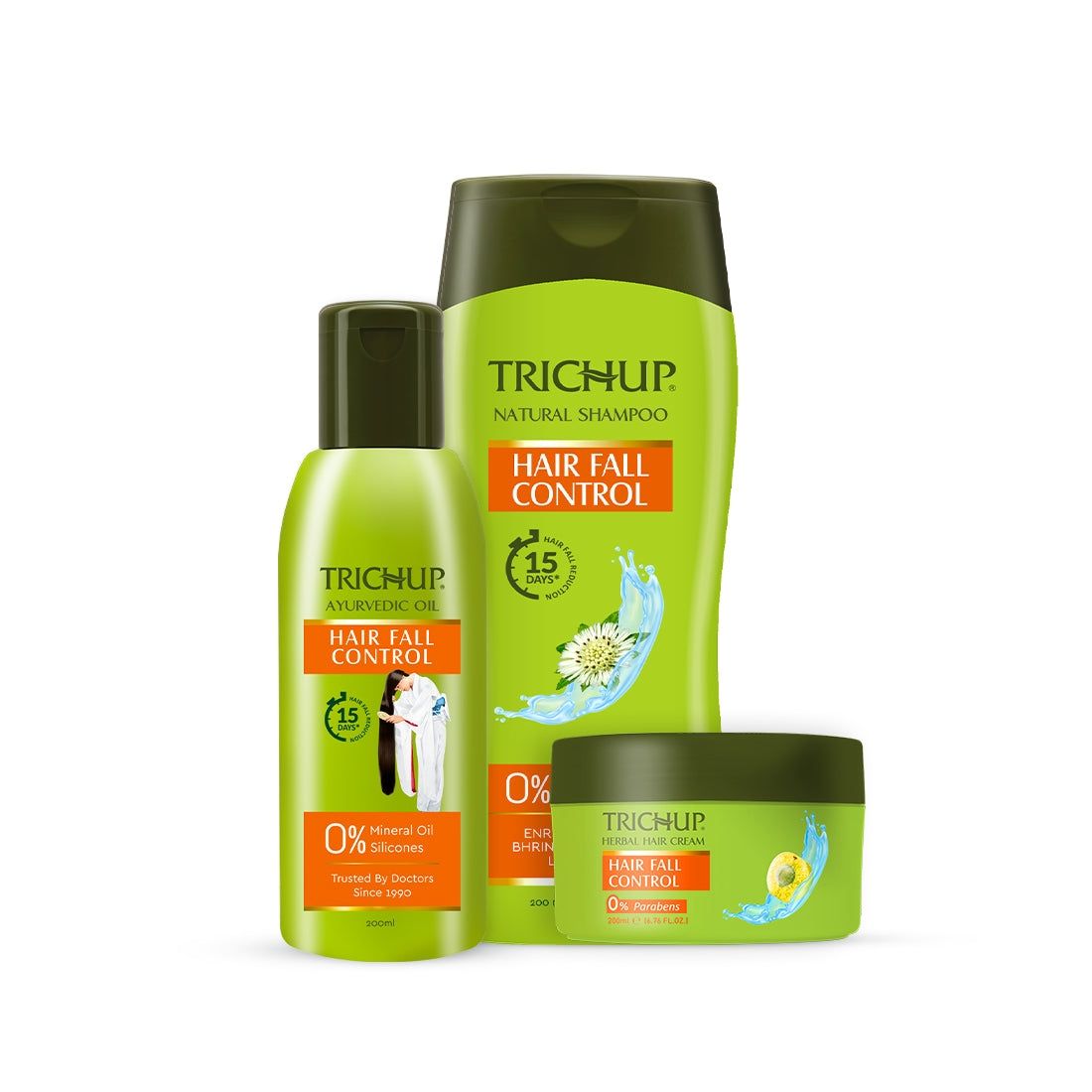 Trichup Hair Fall Control Kit Oil 200 ml, Shampoo 200 ml, Cream 200 ml, Complete Herbal Hair Care