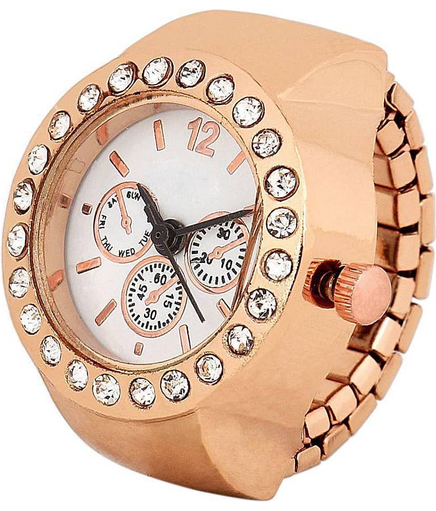 GT Gala Time Chronograph Dial Design Copper Color Finger Ring Analog Watch For Girls & Woman