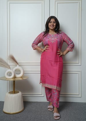Pure muslin printed kurta pant set-M