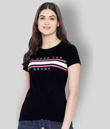 Fabflee Women Cotton Striped Regular Fit Round Neck T-Shirt ( Black )