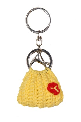 Sukeshcraft Handmade Crochet Mini Bag Keychain, Woolen Purse Shape Key Ring (Yellow)