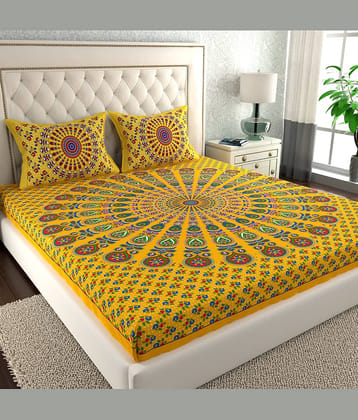 Cosito Cotton 1 Double Bedsheet with 2 Pillow Covers ( Yellow )