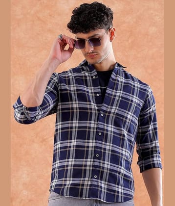 HARDSODA Polyester Regular Fit Checks Full Sleeves Mens Casual Shirt - Navy Blue ( Pack of 1 ) - None
