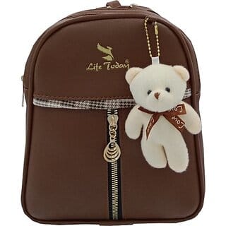 Small Backpack Girls Stylish Bag Vegan Leather Bags 3 L Backpack (Brown)