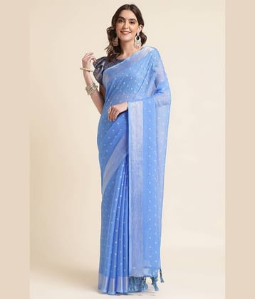 Rekha Maniyar Chiffon Printed Saree With Unstitched Blouse Piece ( Blue )