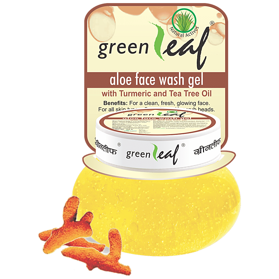 Green Leaf Aloe Face Wash Gel - With Turmeric Extract, Exfoliates Skin, Reduces Impurities, 120 G