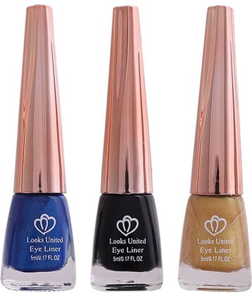 Looks United Metallic Long Lasting Intense Single Stroke Fashion Eyeliner (Metallic Admiral Blue, Coal Black, Looks United Metallic Canary Yellow)Pack Of 3