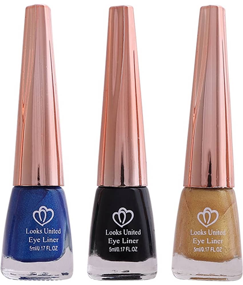 Looks United Metallic Long Lasting Intense Single Stroke Fashion Eyeliner (Metallic Admiral Blue, Coal Black, Looks United Metallic Canary Yellow)Pack Of 3