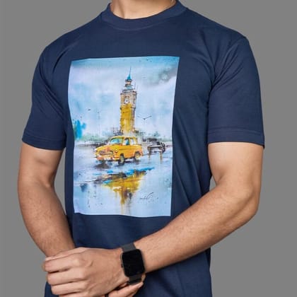 PP04 Kolkata street with a taxi and watch tower during rains PP04 Kolkata street with a taxi and watch tower during rains