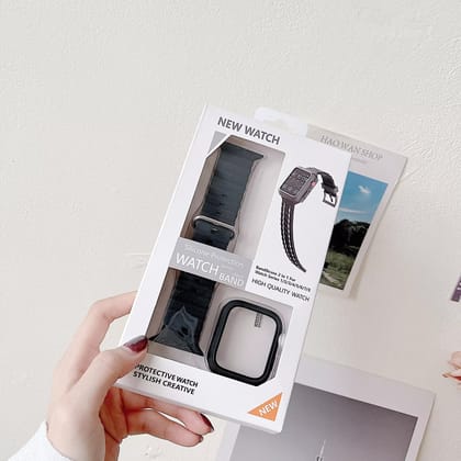 Premium Ocean Silicone Bands With Protective Case By iSerieshub Compatible For Smart-Watch-45MM / Black