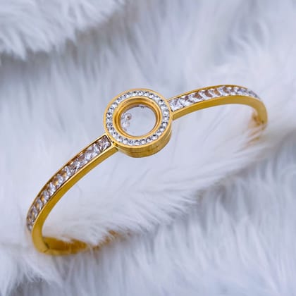 Dancing Zircons in Space 18K Gold Stainless Steel Openable Kada bangle for Women-GOLD