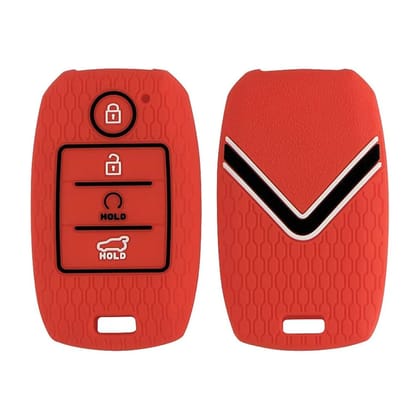 Silicone Key Cover for KIa Sonet, Seltos 2020, and Carens  Protective Case (Red / Black, Pack of 1).