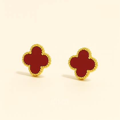 Scarlet Clover Anti Tarnish Stud Earrings