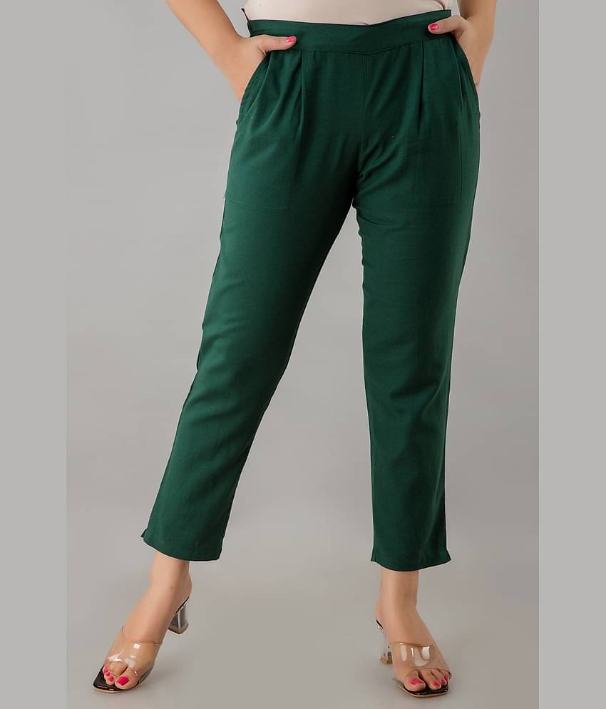 FabbibaPrints - Green Cotton Regular Women's Casual Pants ( Pack of 1 )