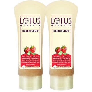 Lotus Herbals Berryscrub Strawberry  Aloe Vera Exfoliating Face Wash  Deep Cleaning  120G ( Pack Of 2 )