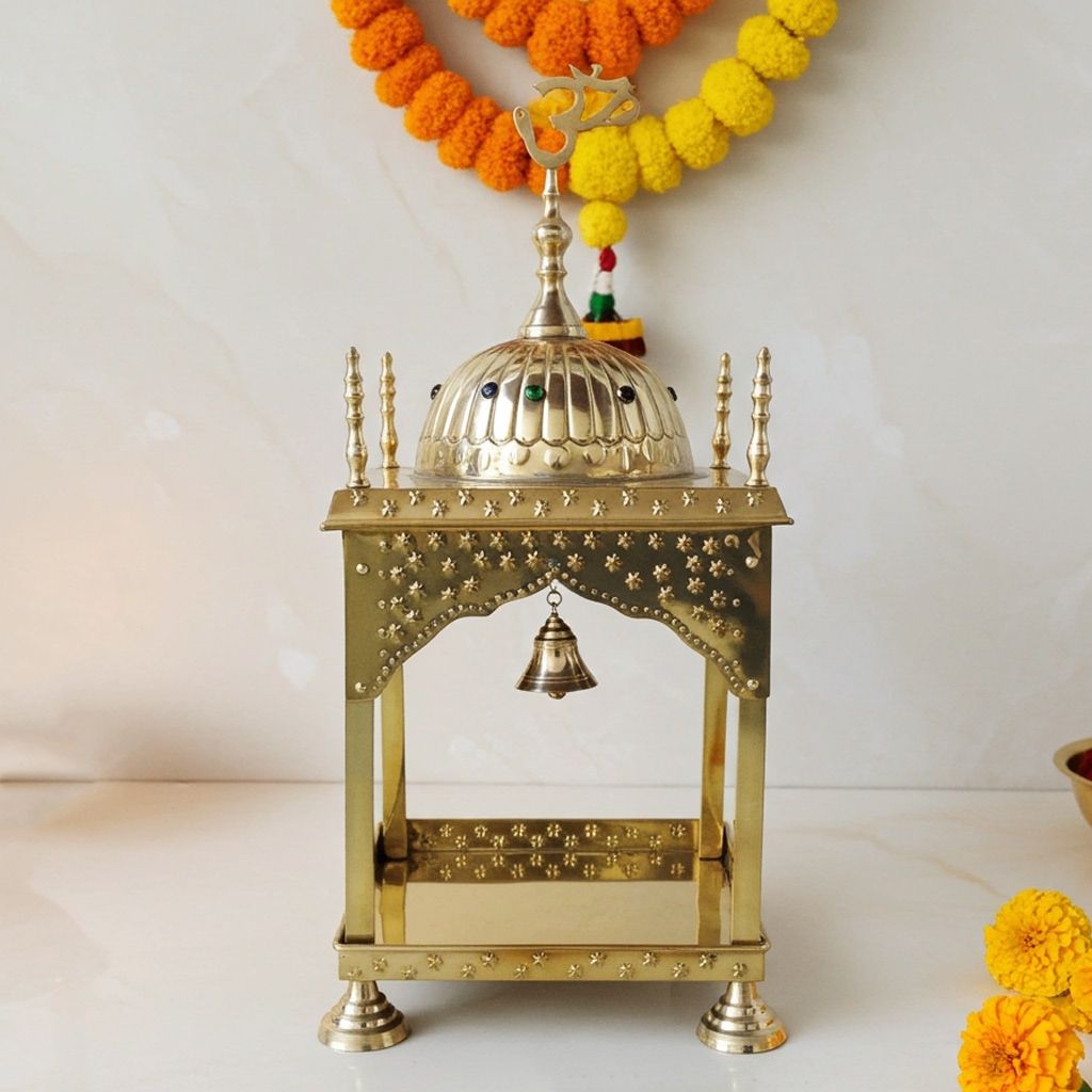 Premium Brass Round Dome Mandir � Home & Pooja Room Temple, Height : 15 Inch (FMAS311 E)