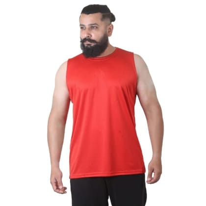 Men's Gym Sleeveless T-Shirt Red - Drifit, Quick Dry Sports Tank Top, Sando Vest