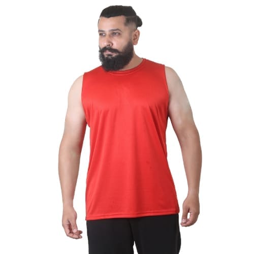 Men's Gym Sleeveless T-Shirt Red - Drifit, Quick Dry Sports Tank Top, Sando Vest