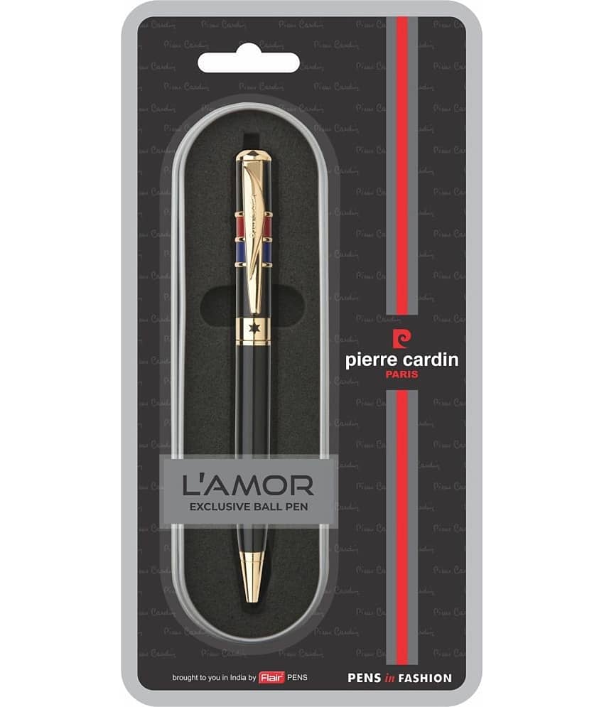 Pierre Cardin Lamor Premium Metal Ball Pen With Twist Mechanism Black Lacquer Finish Body With Elegant Golden Clip