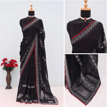Premium Silk stone Work Stylish Party Wear Saree With unstitched Blouse Piece