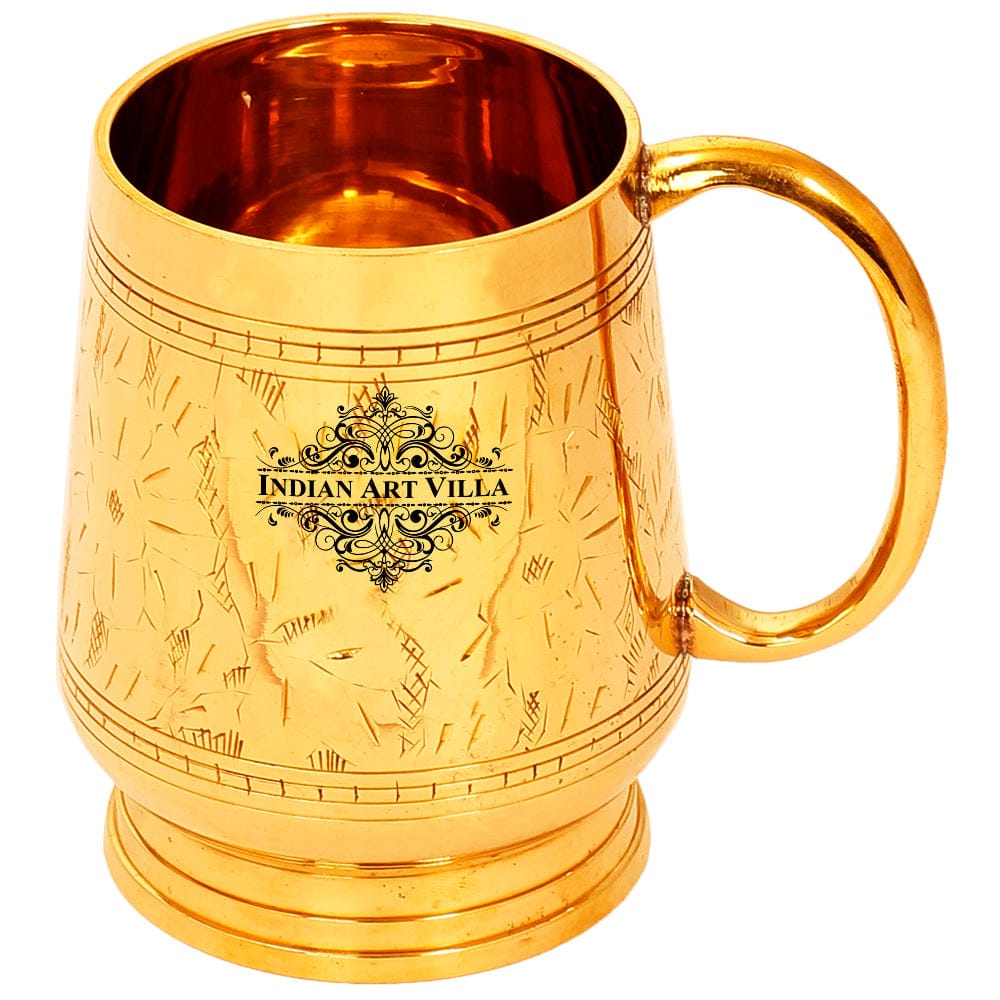 Indian Art Villa Pure Brass Handmade Designer Mug Cup, 500 ML, Gold-1