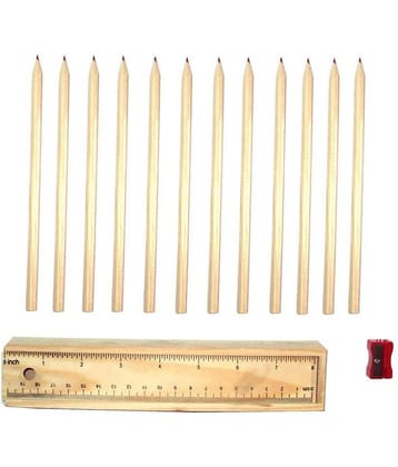 BuzyKart Wooden Pencil Set Box With 12 Different Crayon Color Pencils, Scale (Ruler) & Wooden Sharpener