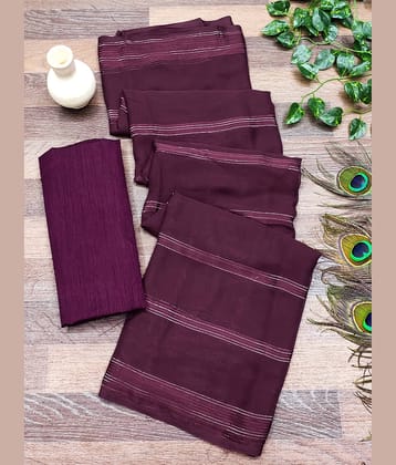 ANAND SAREES Satin Striped Saree With Unstitched Blouse Piece ( Magenta )