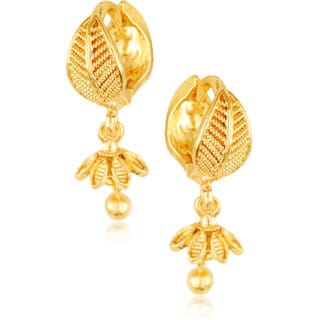 Filigree work Gold Plated alloy Hoop Earring Clip on fancy drop Bali Earring for Women and Girls