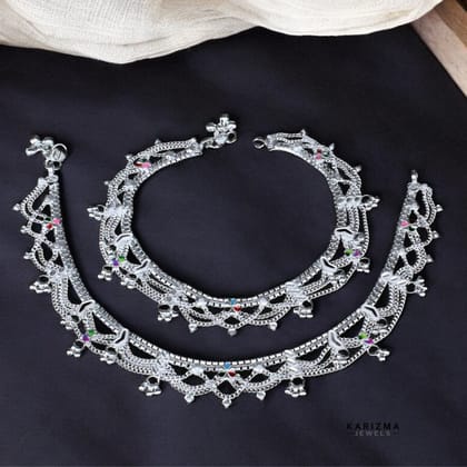Indian Real Sterling Silver women gifting jewelery Anklets Ankle Pair 10.5"