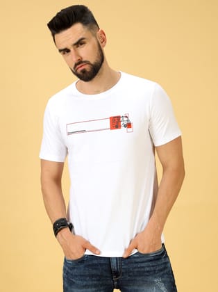 Chest Screen Red/Black Print Crew Neck T-Shirt-S
