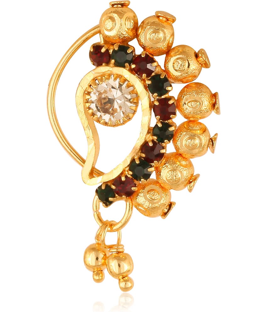 Vighnaharta Gold Plated with Peals Alloy and CZ stone Non Piercing Maharashtrian Nath Nathiya./ Nose Pin for women  {VFJ1101NTH-Press }