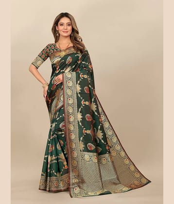 Gazal Fashions Banarasi Silk Embellished Saree With Unstitched Blouse Piece ( Multicolour )