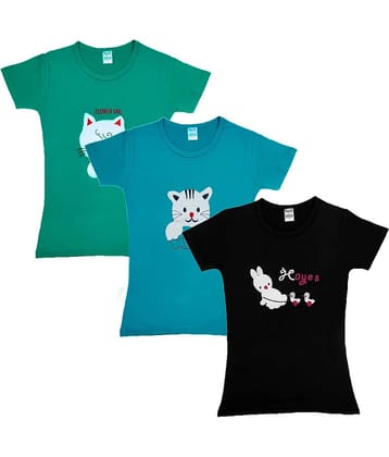 COOLTEES4U Pack of 3 Girls 100% Cotton T-Shirt ( Multicolor )