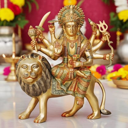 Brass Durga Ji Showpiece - Elegant Handmade Religious Statue, Height : 12.3 Inch (BSMAS937 D)