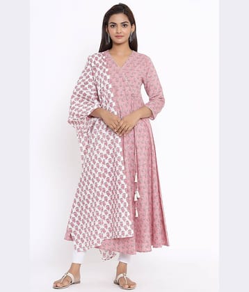 miravan Pink Cotton Anarkali Kurti
