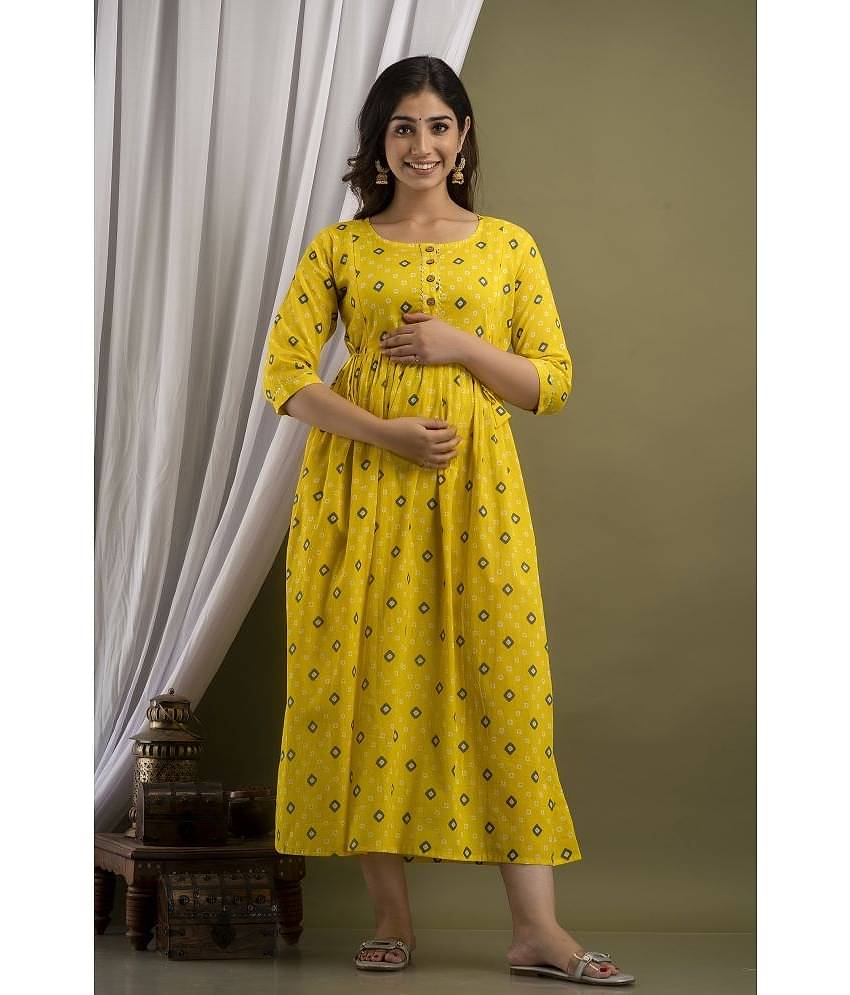 Nevisha Style Yellow Cotton Maternity Kurta