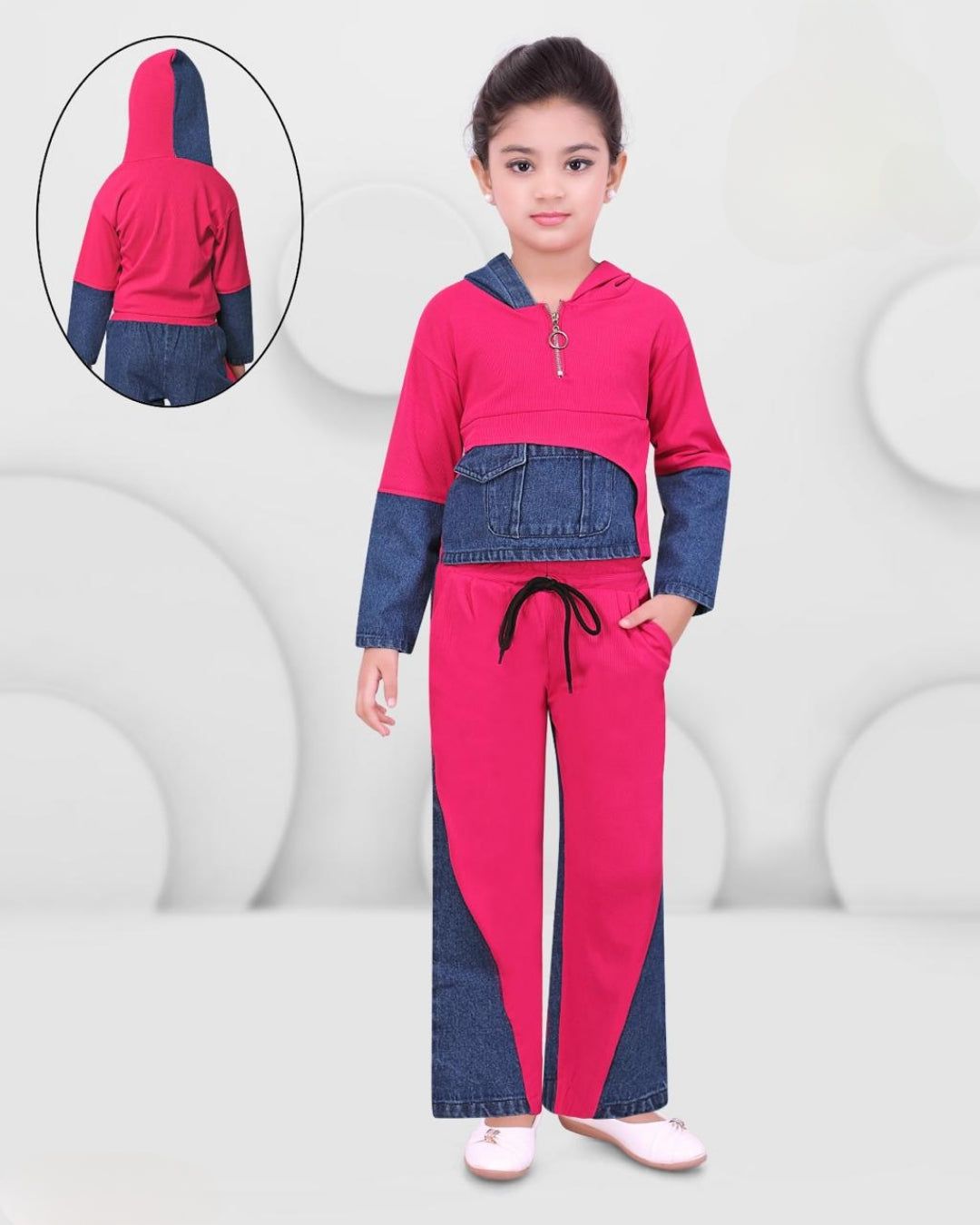 Girl's  Hoodie Co-Ord Set [GCS-9841] (4-12Years)-10-11Y (Size - 34) / Denim & Ribbed