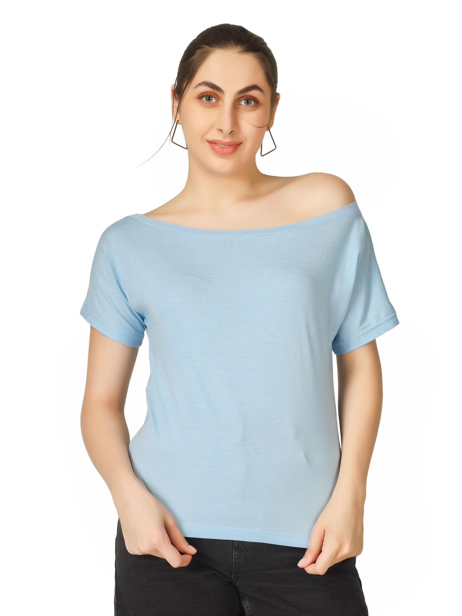 Blueficus Women Cotton Blend One Shoulder Casual Top