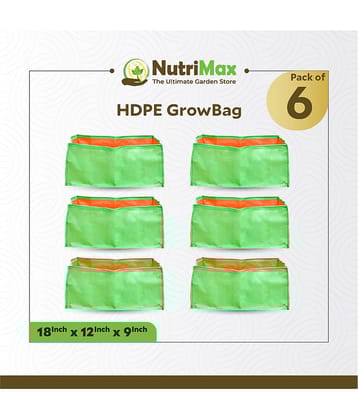 Nutrimax HDPE 200 GSM Growbags 18 X 12 X 9 inch Pack of 6 Outdoor Plant Bag