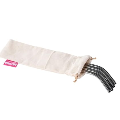 Goli Soda Stainless Steel Bent Straws With Easy Carry Travel Pouch (Pack of 4)