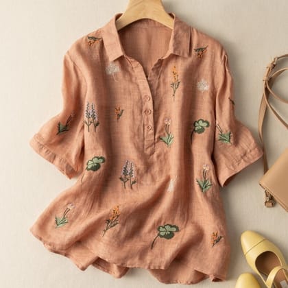 Radiant in Peach: A Tunic with Unique Embroidery Charm-M