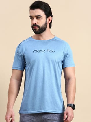 Classic Polo Men's Round Neck Polyester Blue Slim Fit Active Wear T-Shirt | GENX-CREW 15B SF C