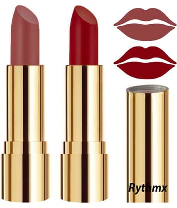 Rythmx Nude,Maroon Matte Creme Lipstick Long Stay on Lips Multi Pack of 2 8 g