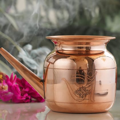 Handmade Pure Copper Karva|Netipot| with Spout, Om Design, Spiritual Items-600ml