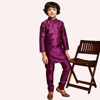 PrintCultr Boys Solid Pure Silk Kurta and Pyjama Set (Purple)