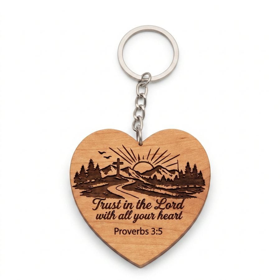 HEART SHAPED WOODEN KEYCHAIN