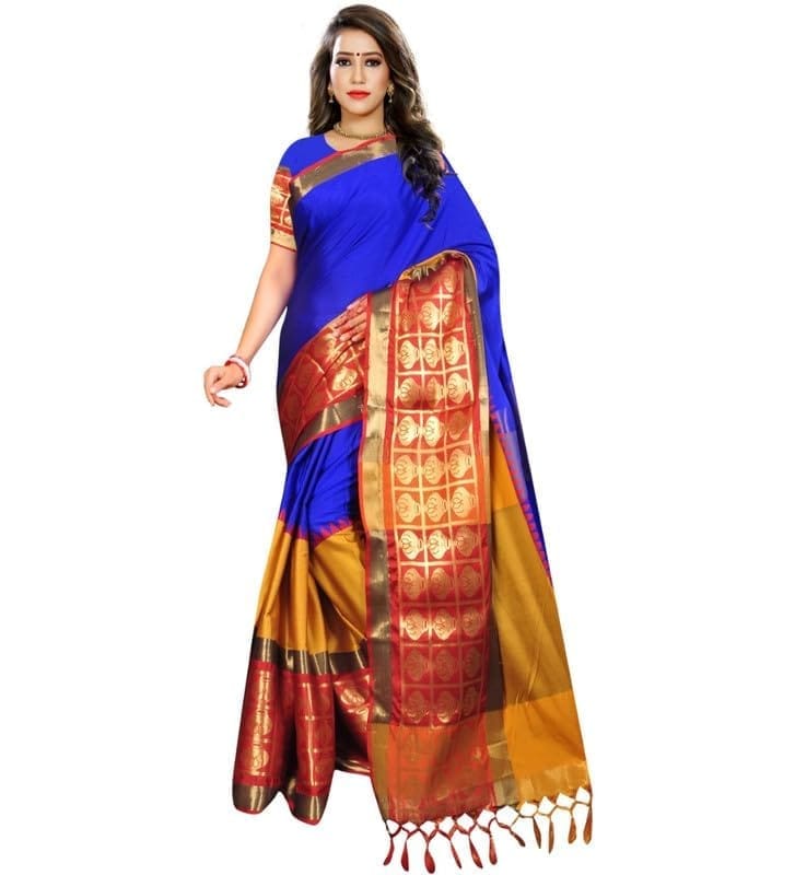 Women's Jacquard Woven Saree With Unstitched Blouse 5.5Mtr (Blue)-PID54528