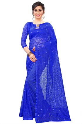 ANSH Womens Net Solid Saree length (5.5m) & Blouse Piece Size (0.8m) (Blue)